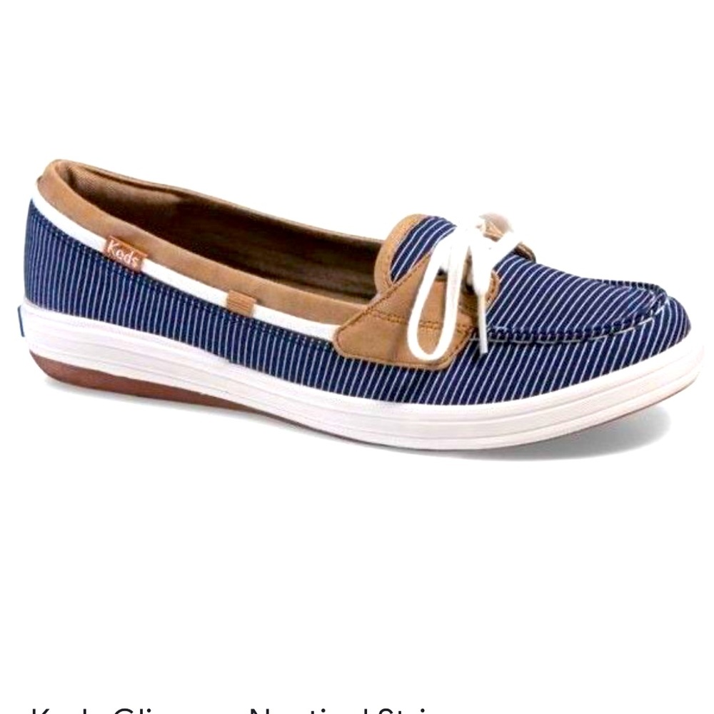 Keds navy striped slip on boat deck shoes